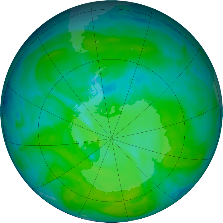 Antarctic ozone map for 23 December 1996